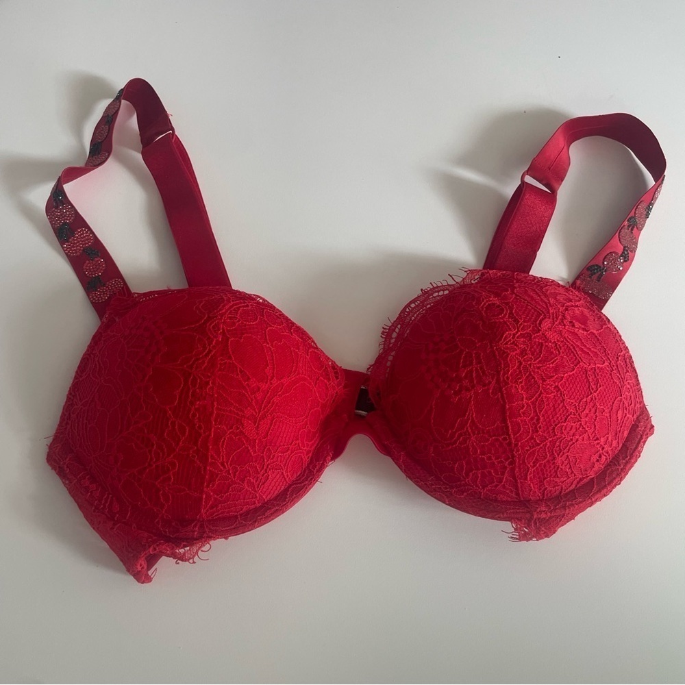 New! Victorias Secret very sexy cherry shine strap lace push-up bra 20114 - Picture 4 of 14